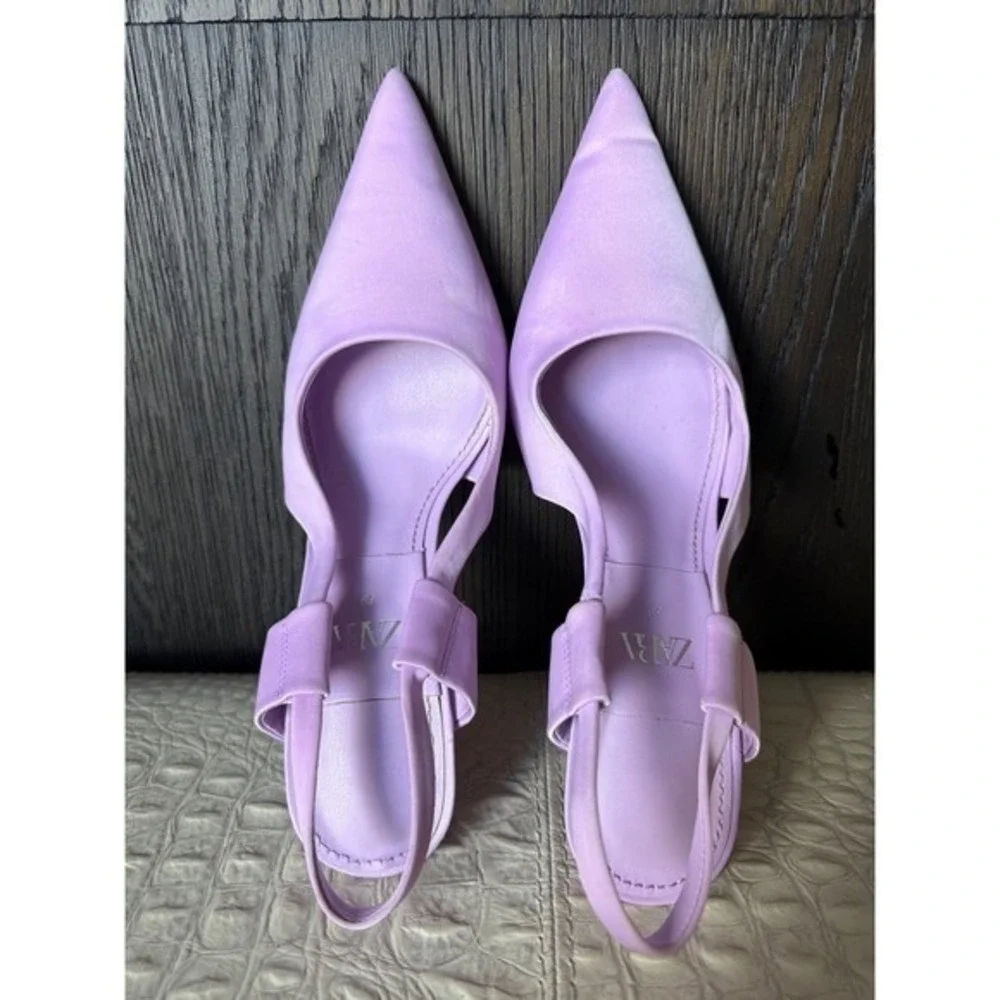 Zara Lavender Slingback Heels Pointed Toe Stiletto Pumps Size 39